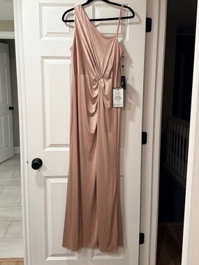Adrianna Papell Rose Blush Shimmering Satin One-Shoulder Gown